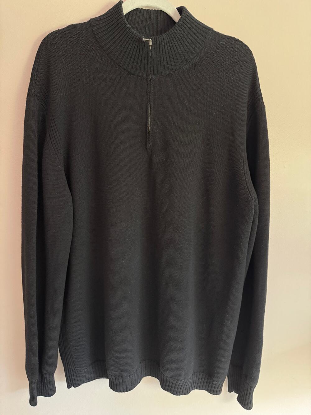 Favorable Men's XXL 100% Merino Wool Quarter Zip Mock Neck Sweater Black